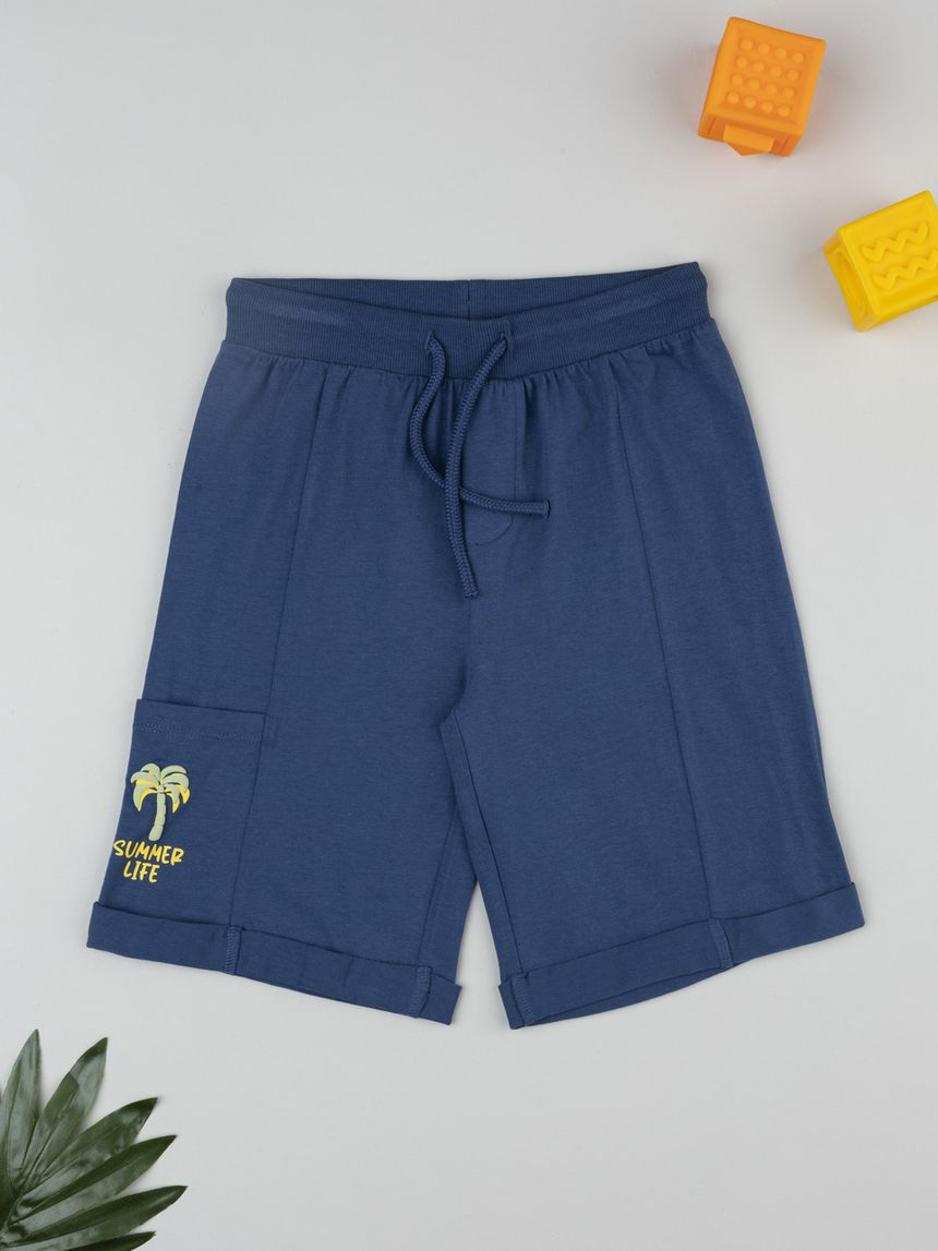 Shorts blu bambino stampa palma