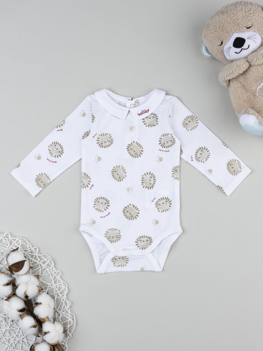 Body neonato bianco stampa leoni allover