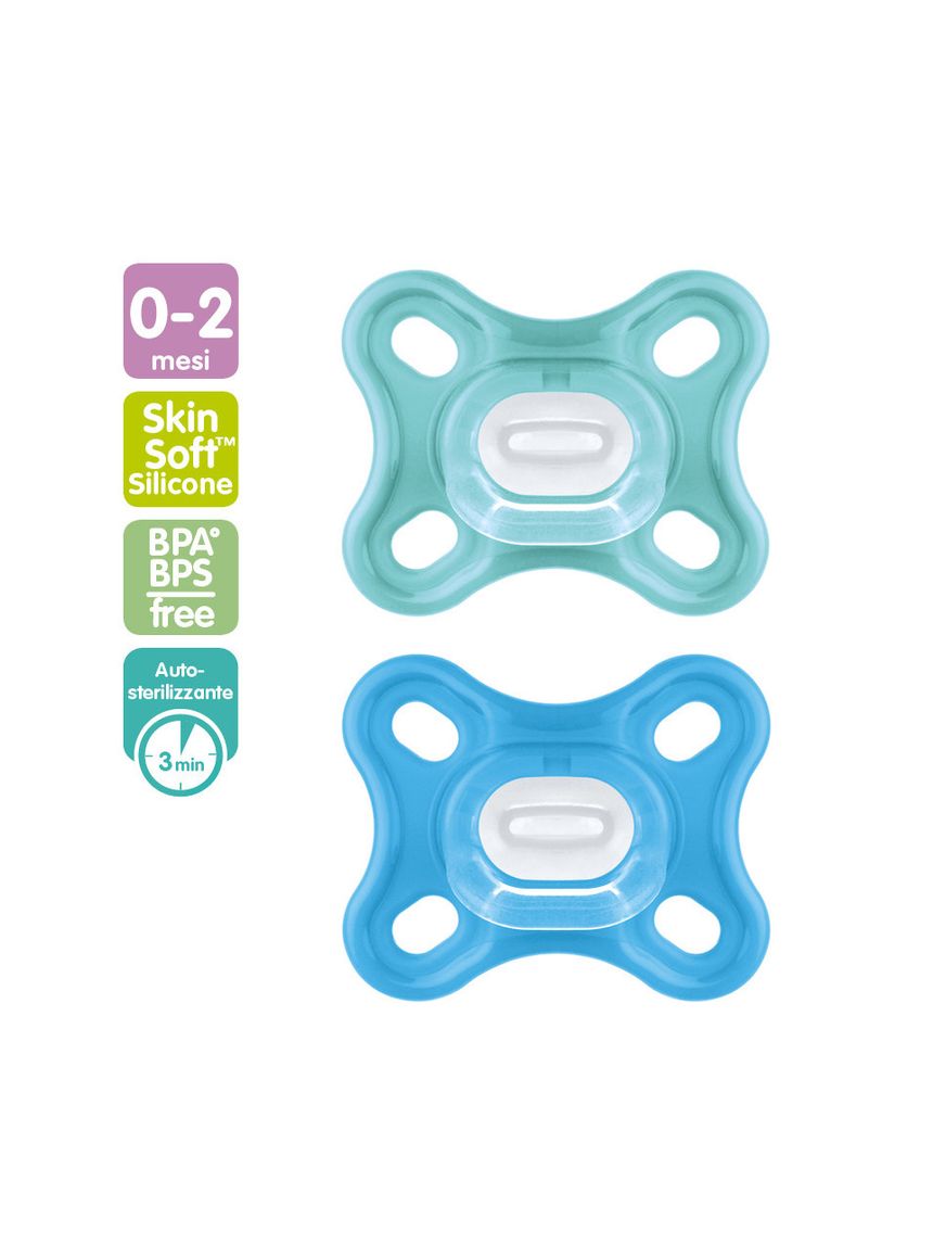 Succhietto comfort 0-3 mesi (set da 2), 100% silicone, con porta ciuccio sterilizzatore, azzurro - mam