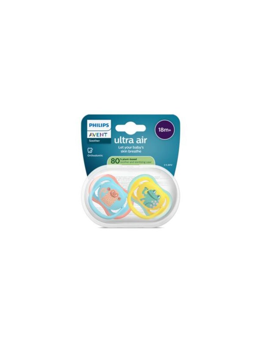 Succhietti ultra air 18m+ scimmia e ranocchio, a base vegetale - set da 2 ciucci - philips avent
