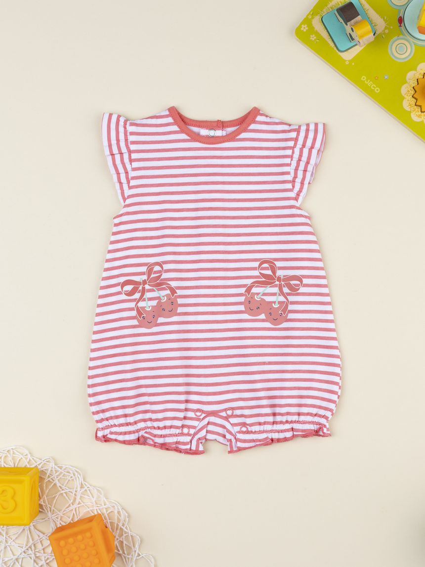Pagliaccetto bimba rosa rigato ciliegia