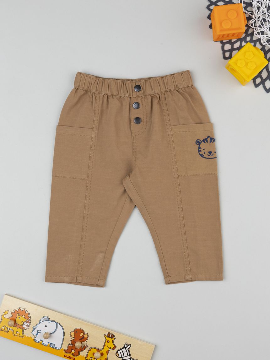 Pantalone bambino marrone con ricami