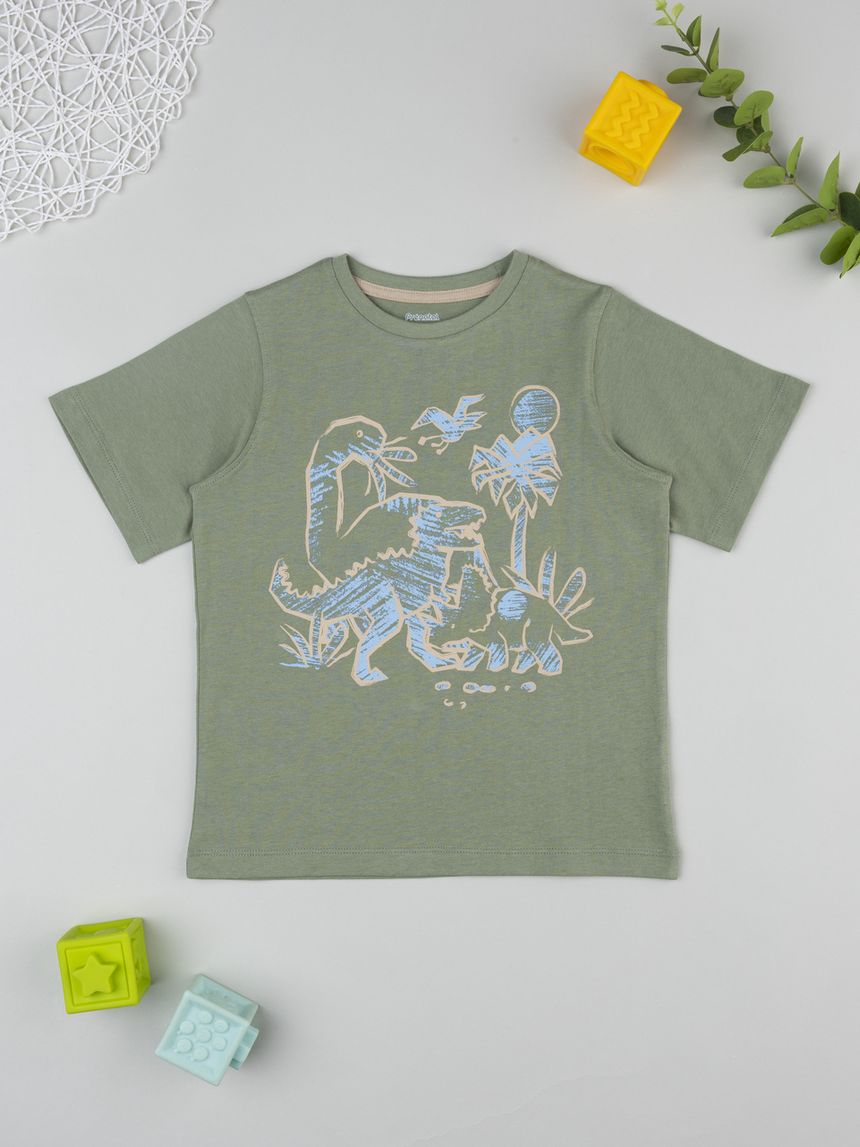 T-shirt bimbo verde stampata