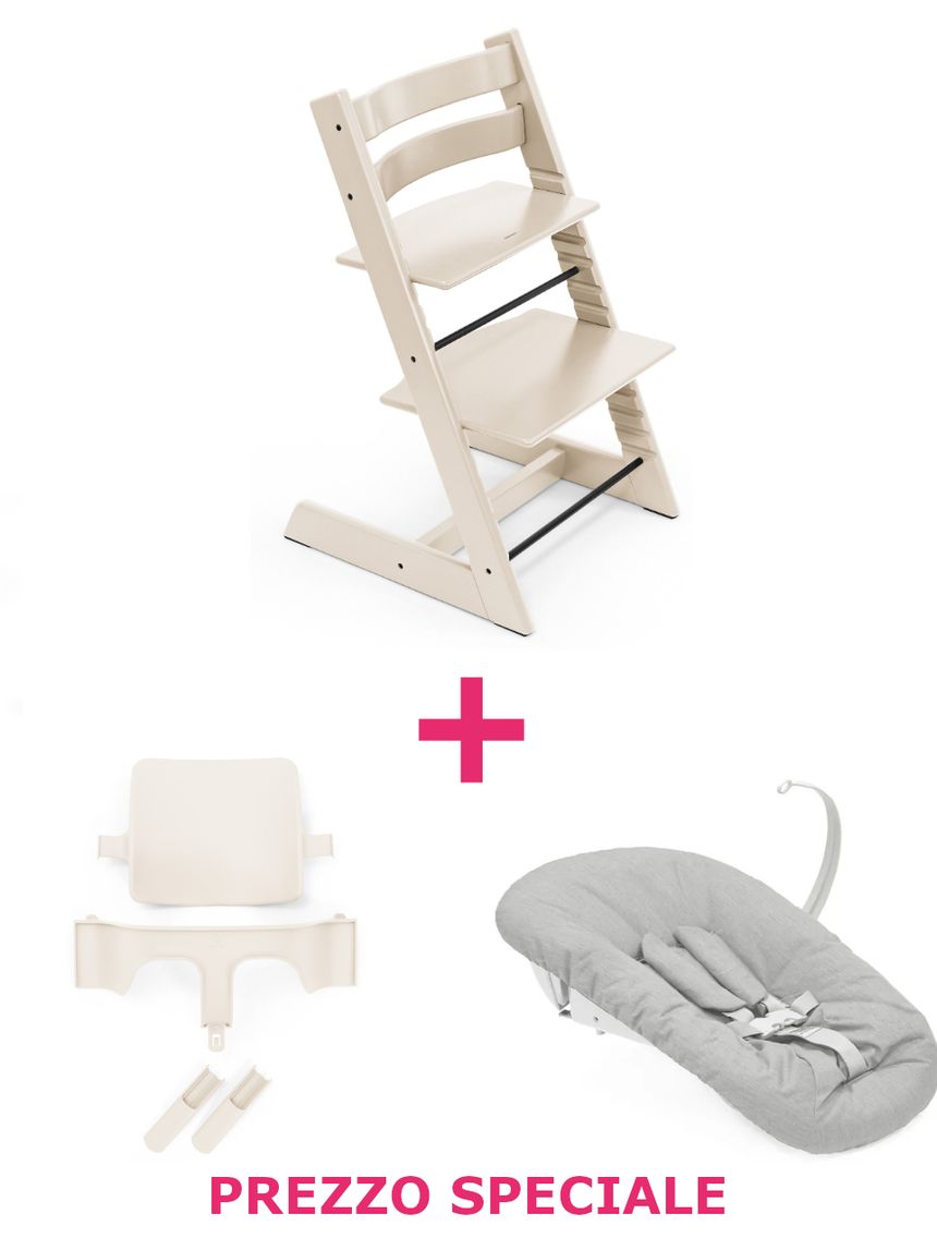 Tripp trapp® vanilla white + babyset + newborn set grigio a un prezzo speciale – personalizzabile – stokke