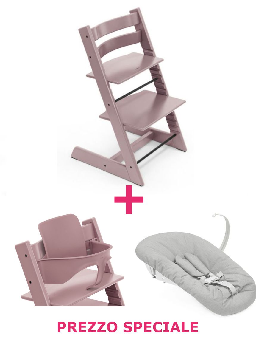 Tripp trapp® heather mauve + babyset + newborn set grigio a un prezzo speciale – personalizzabile – stokke®