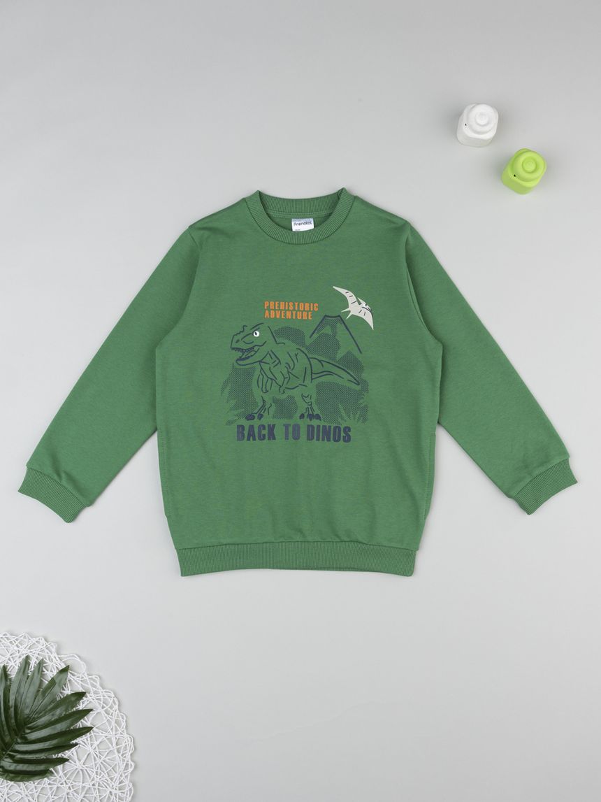 Felpa bambino verde stampa rilievo