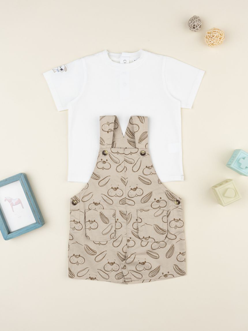Completo salopette bimbo beige