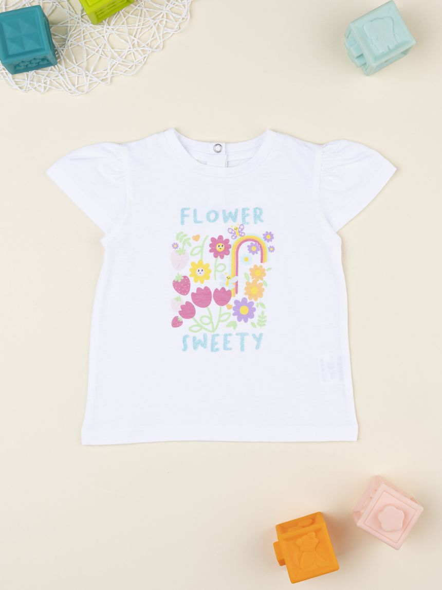 T-shirt bimba bianca stampa flower