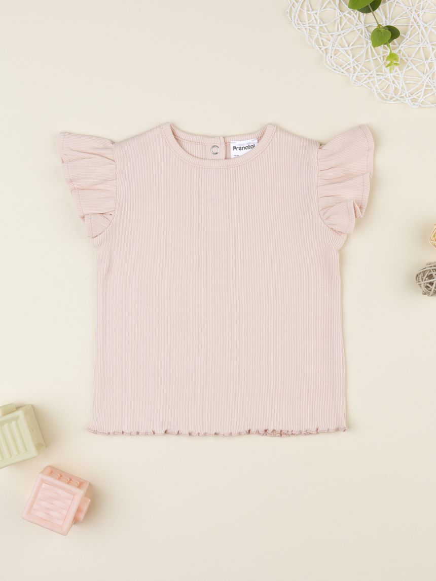 T-shirt bimba rosa a costina
