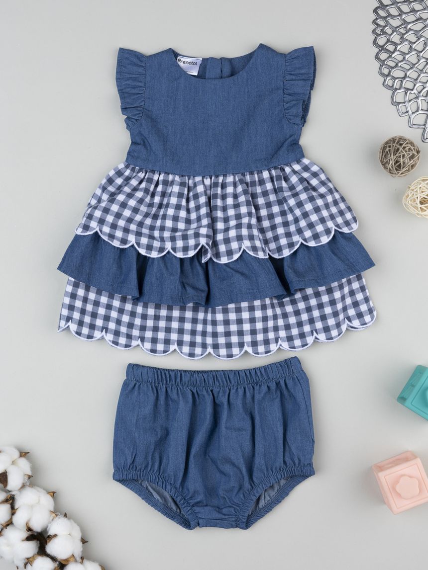 Abito chambray bimba bianco/blu