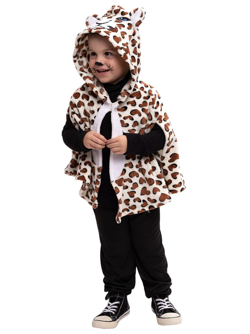 Mantellina leopardo cappuccio ricamato pile morbido - taglia 2 - 3 anni