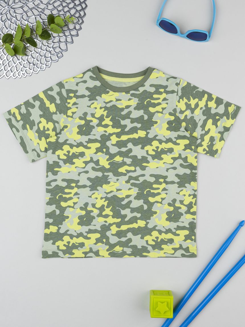 T-shirt bimbo verde maculato
