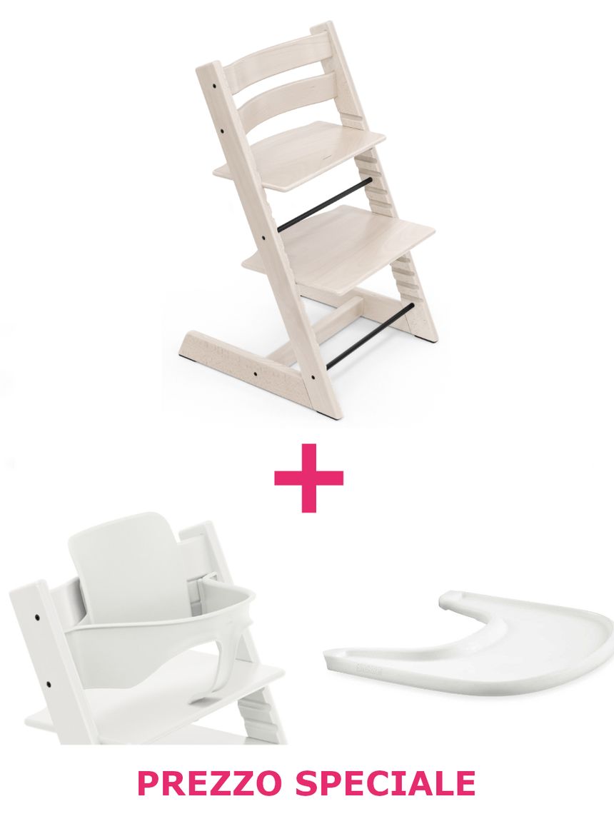 Tripp trapp® sbiancato + babyset + vassoio – personalizzabile – stokke®