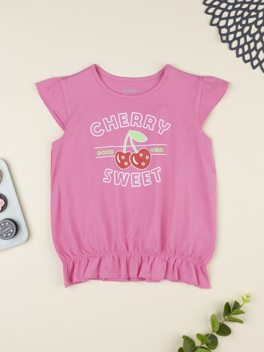 T-shirt bambina fucsia bordo elasticato