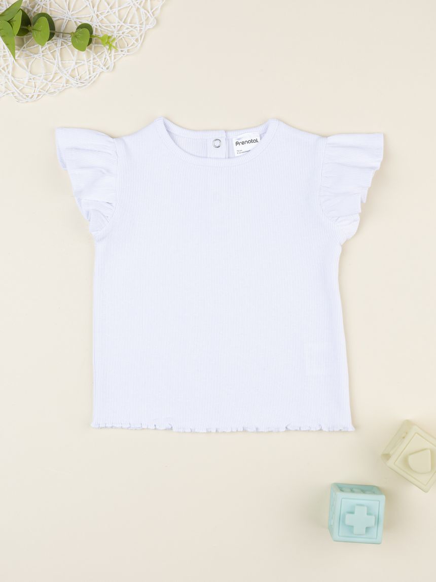 T-shirt bimba bianca a costina