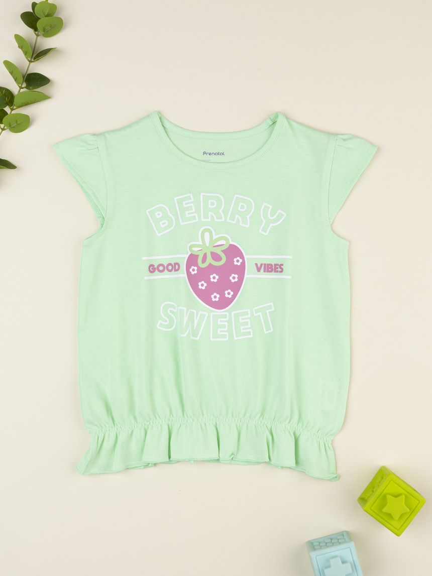 T-shirt bambina verde bordo elasticato