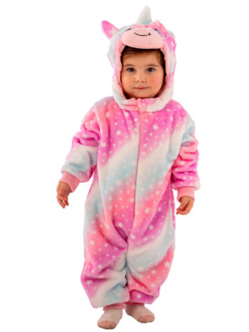 Tutina unicorno in pile con cappuccio in busta con gancio