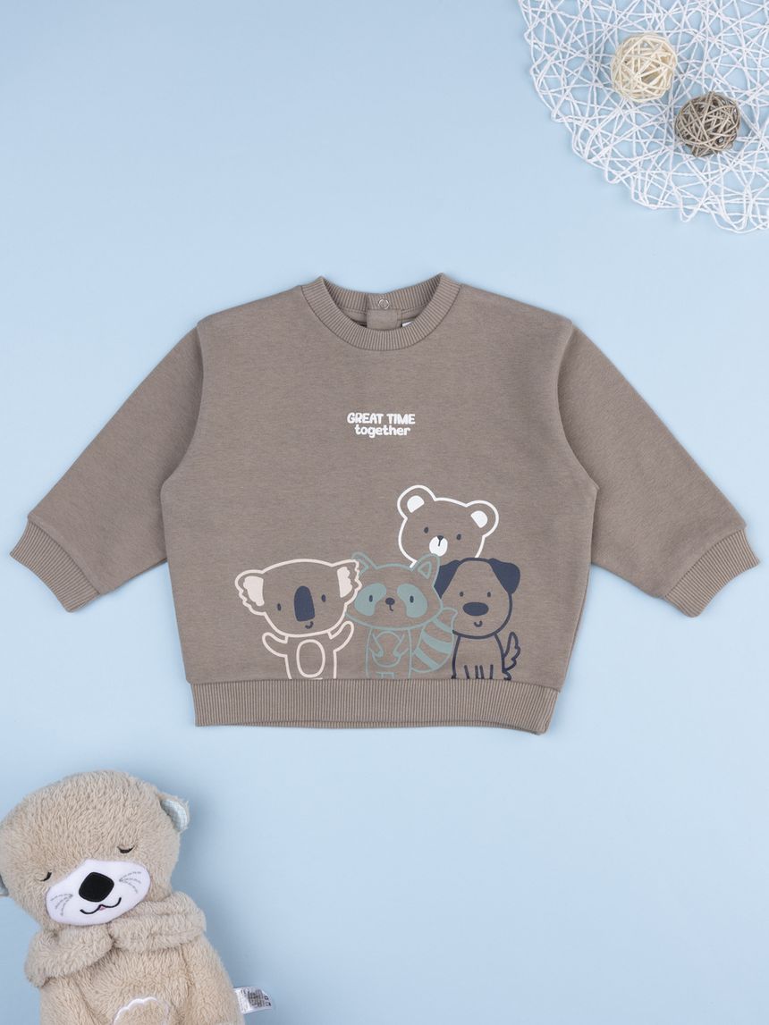 Felpa bimbo marrone stampa animali