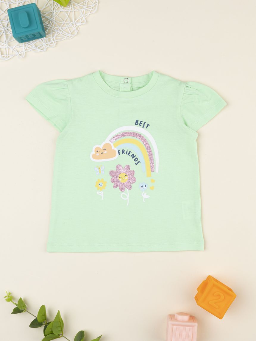 T-shirt bimba verde chiaro stampata