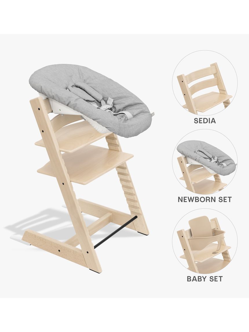Pack seggiolone tripp trapp® naturale sedia + babyset + newborn set grigio - personalizzabile - stokke®