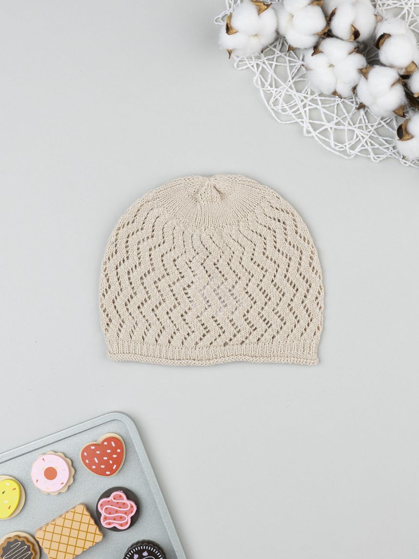 Berretto traforato bimba beige