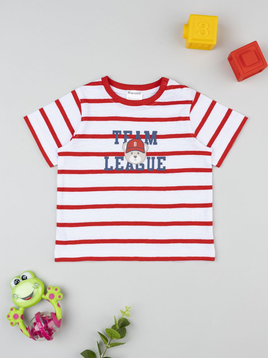T-shirt rigata bianco/rosso "team league"