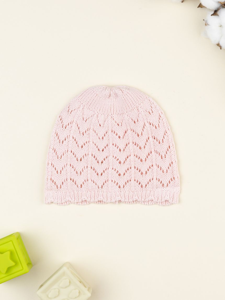 Berretto neonata tricot rosa traforato