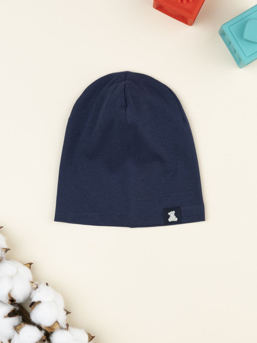 Berretto bambino blu scuro patch orso