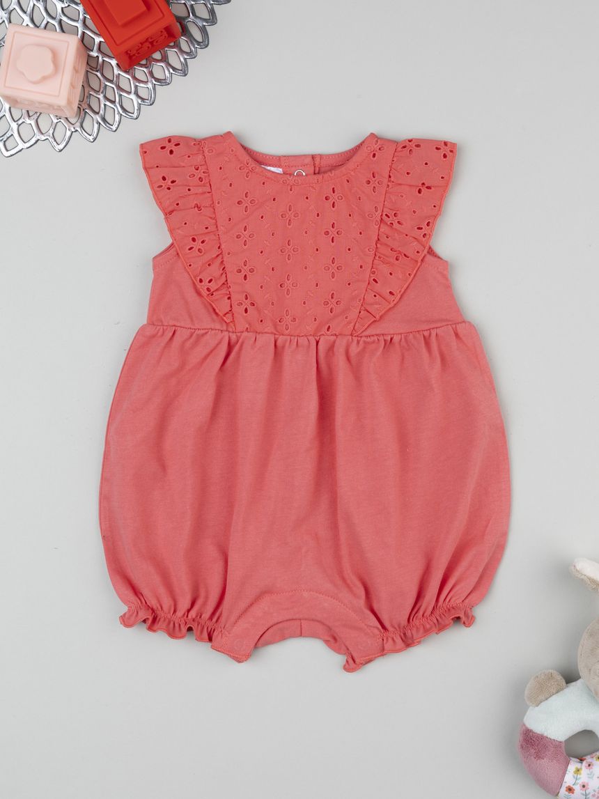 Pagliaccetto bimba corallo con sangallo