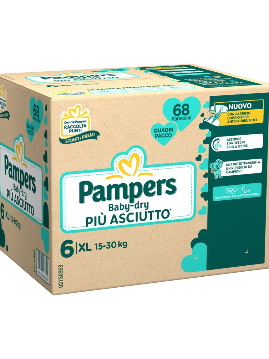 Pannolino quadri pacco baby dry xl x68 taglia 6 xl 15-30kg - pampers