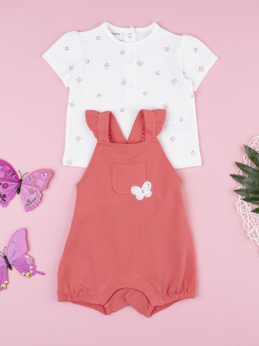 Completo salopette bimba rosso farfalle