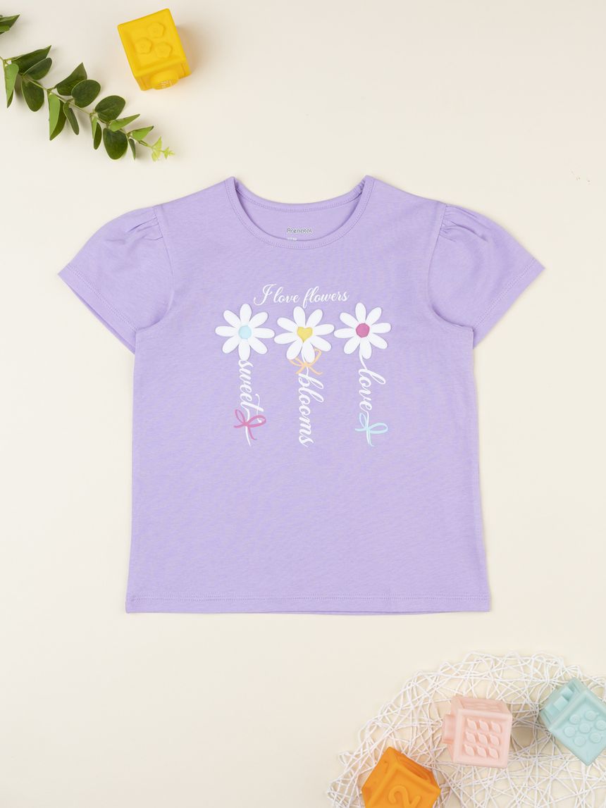 T-shirt lilla bambina margherite