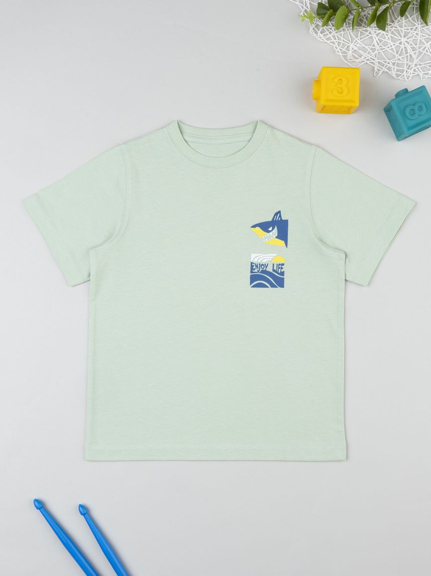 T-shirt mezza amnica verde bambino "shark"