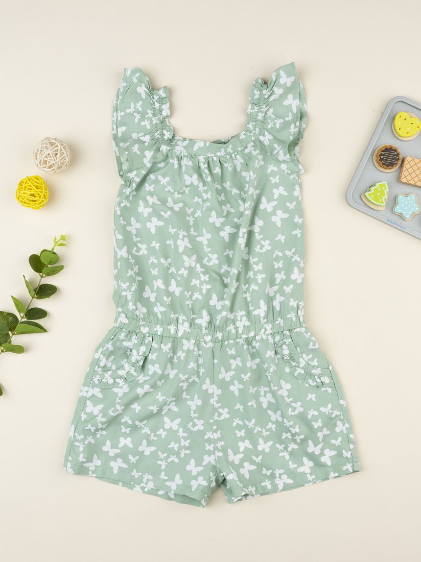 Jumpsuit bimba verde farfalle