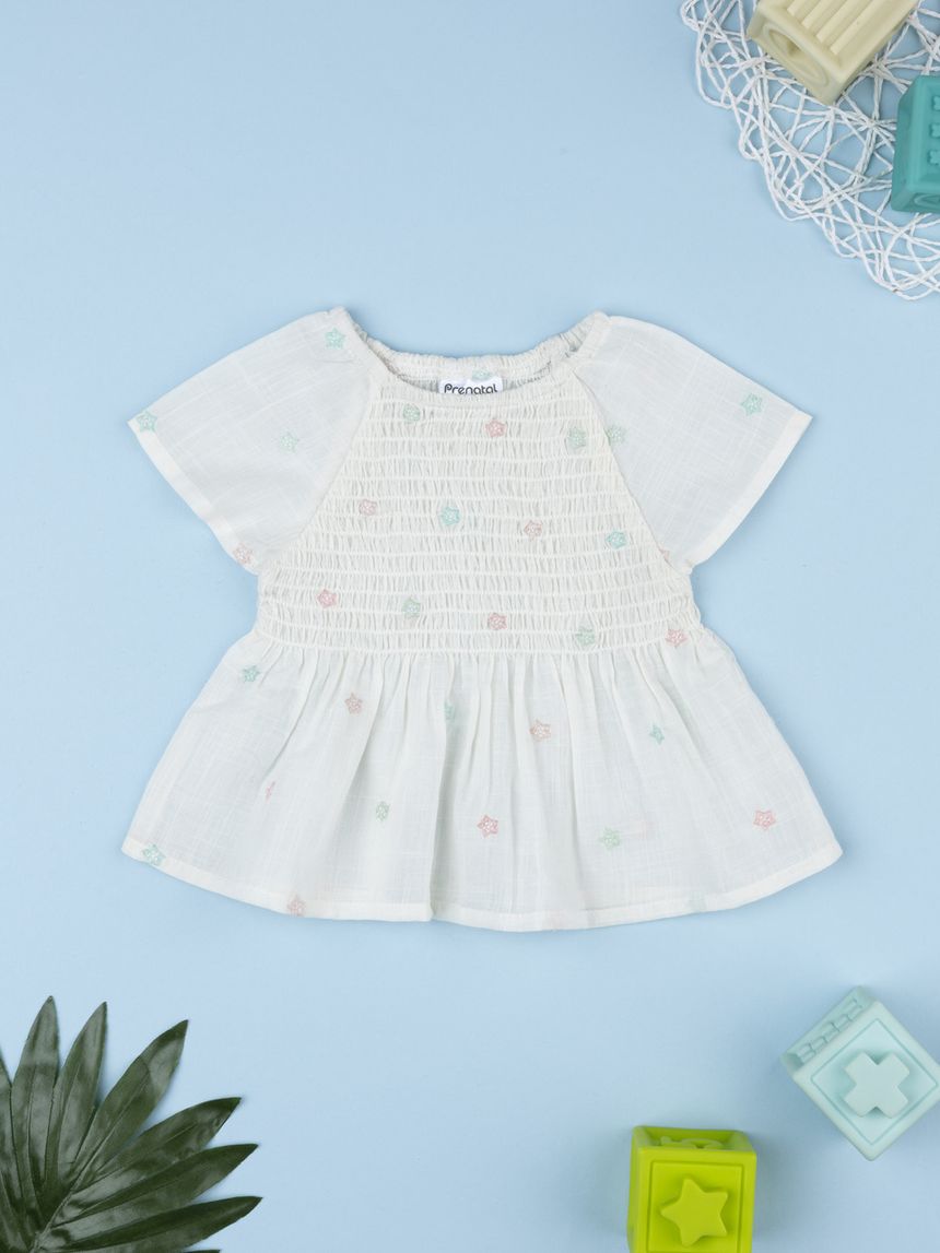 Blusa bimba arricciata stelle ricamate