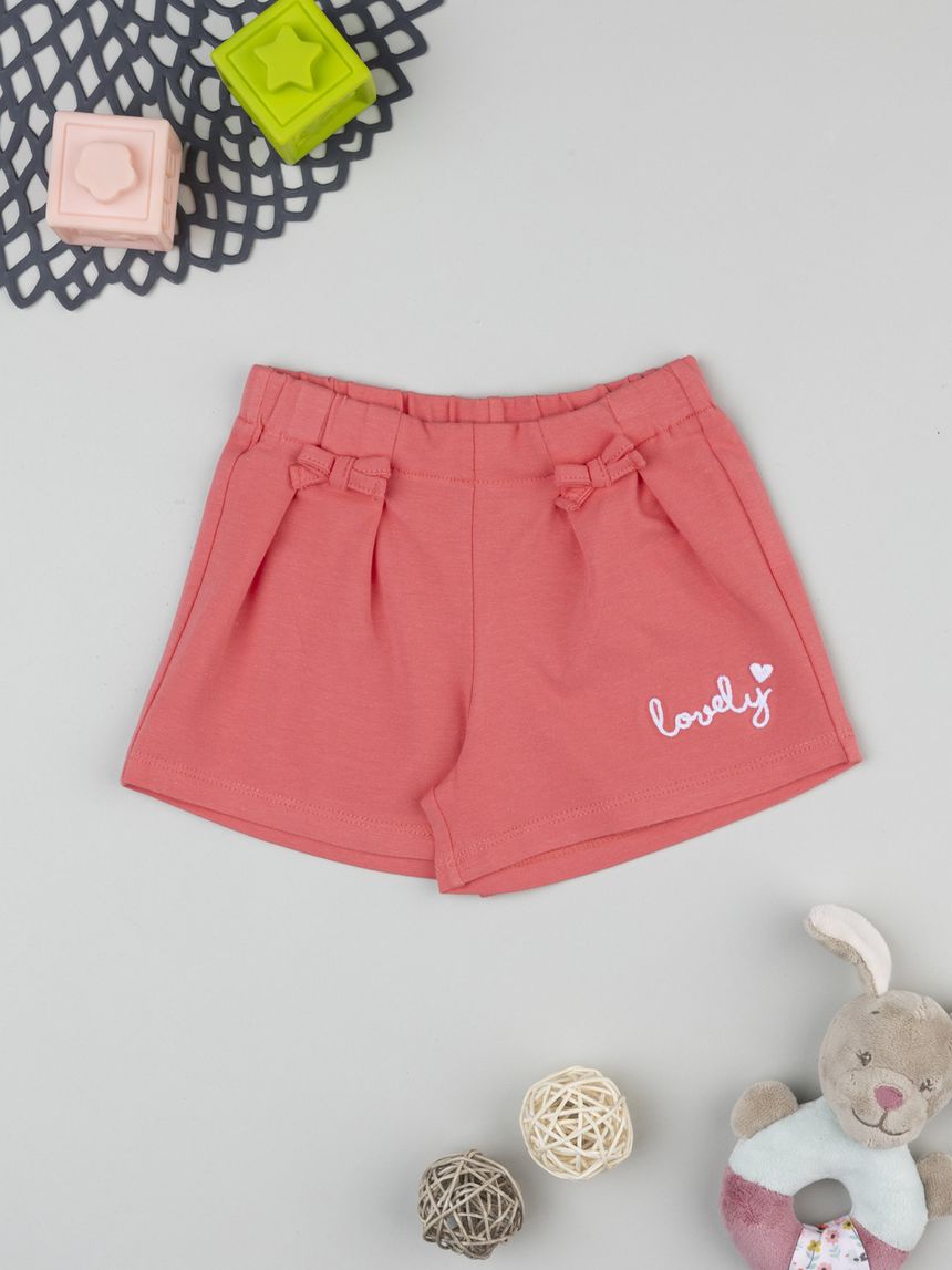Shorts bimba corallo scritta