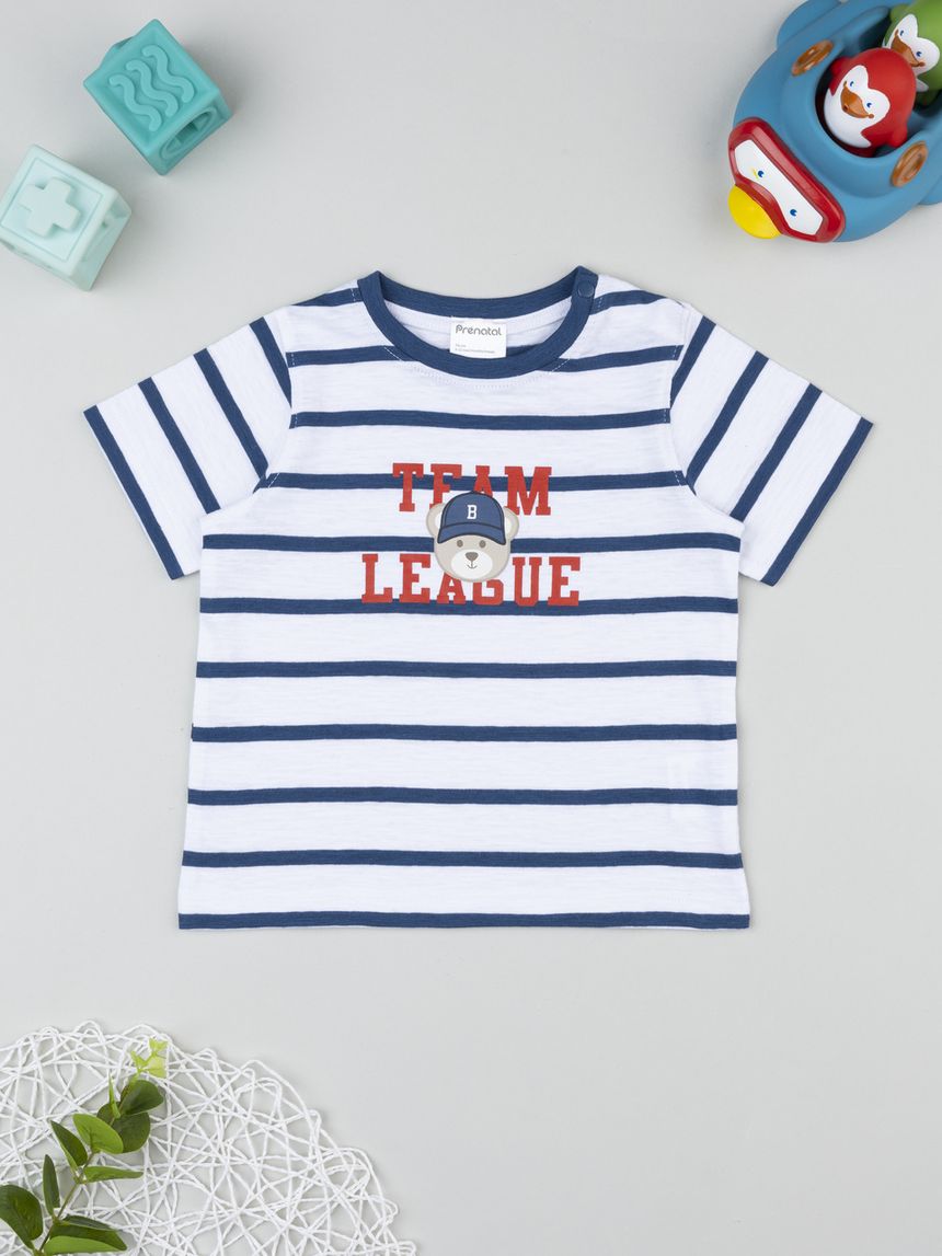 T-shirt rigata bianco/blu "team league"