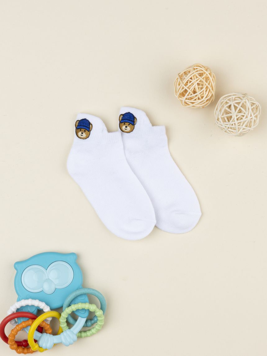 Calze corte bambino bianche con ricamo
