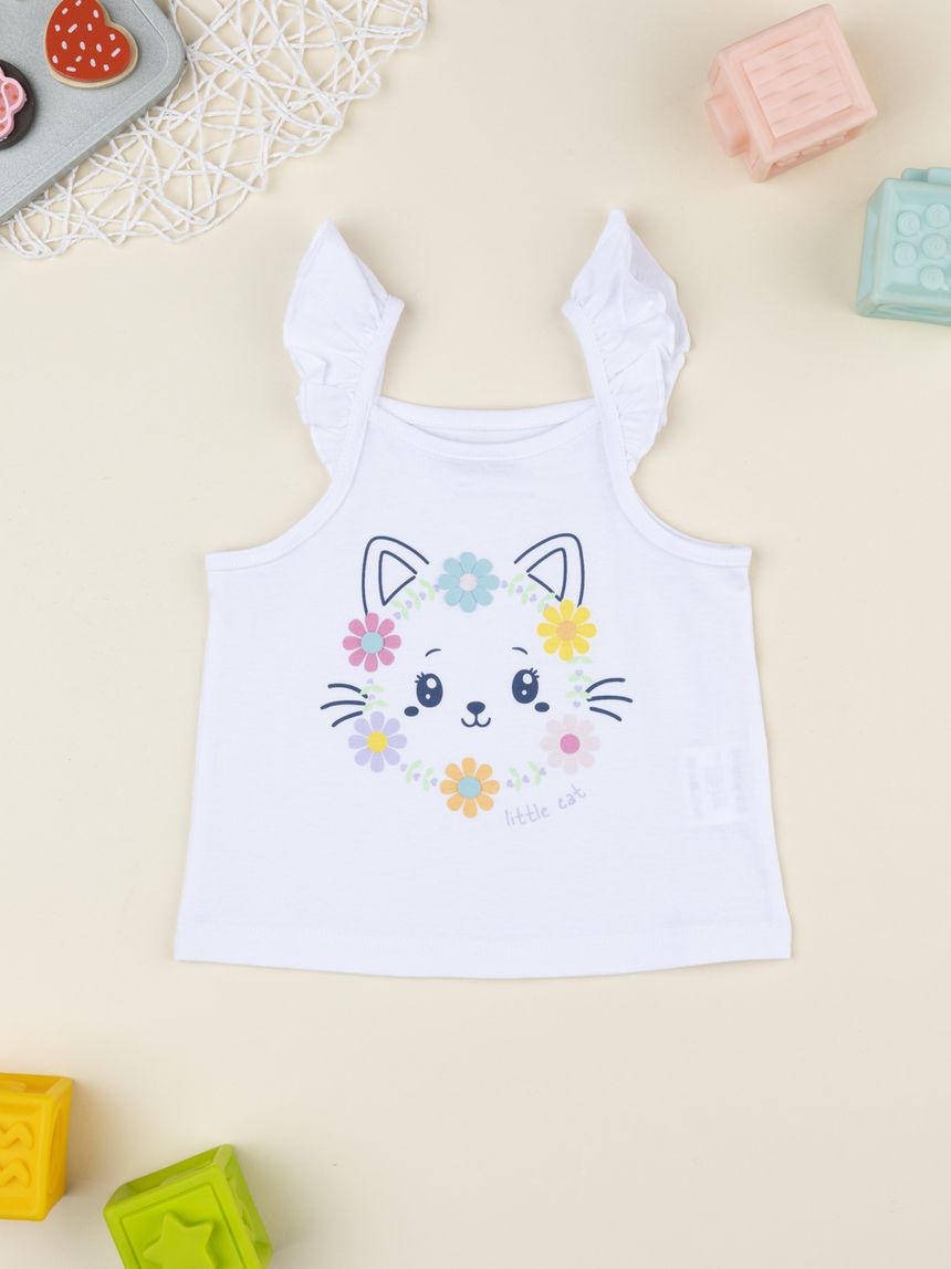 Canotta bimba bianca stampa gattino