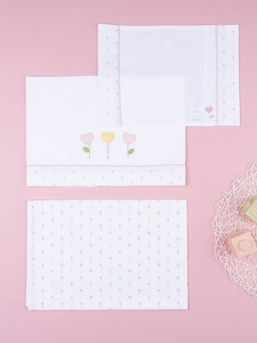 Set 3 pz culla/carrozzina fiori bimba