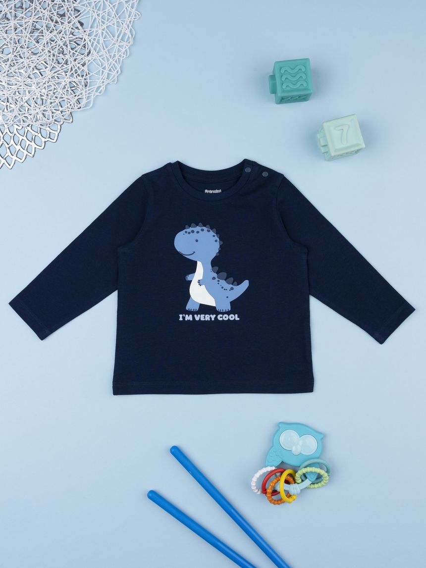 T-shirt bimbo blu notte stampa dinosauro