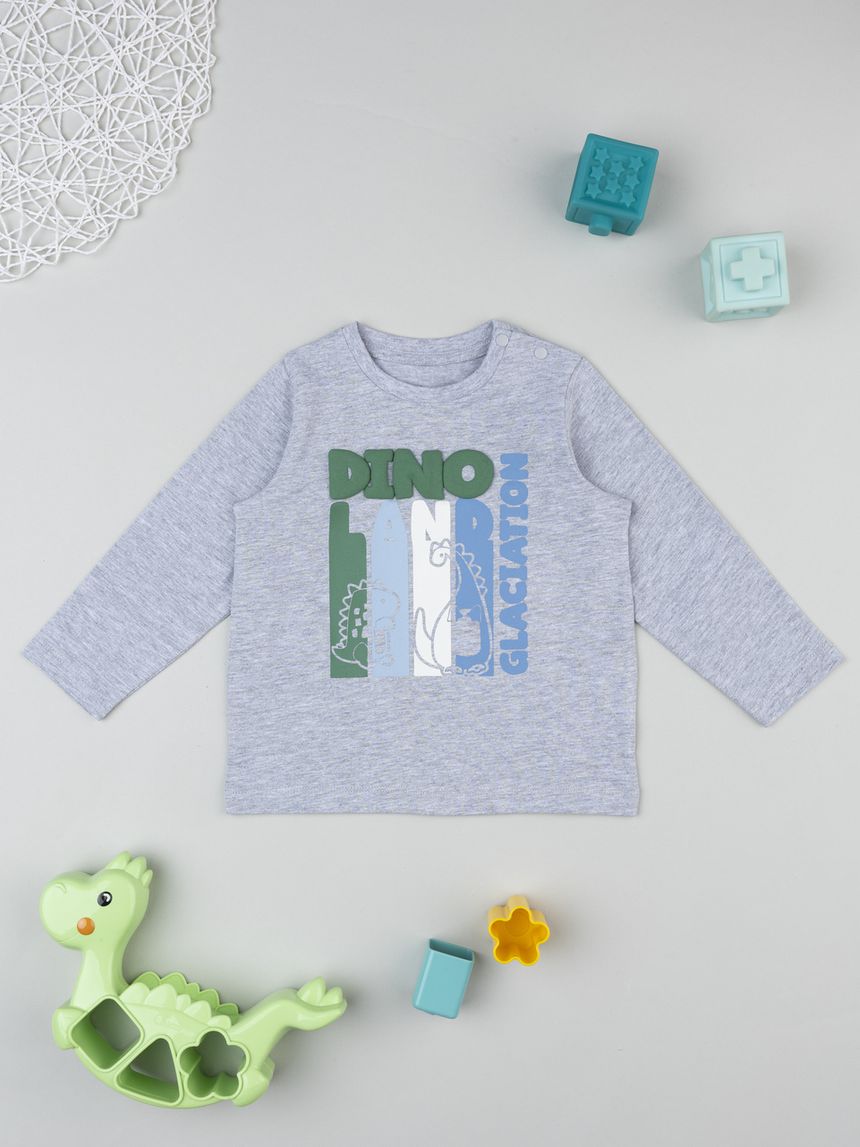 T-shirt manica lunga bimbo grigia dinosauro