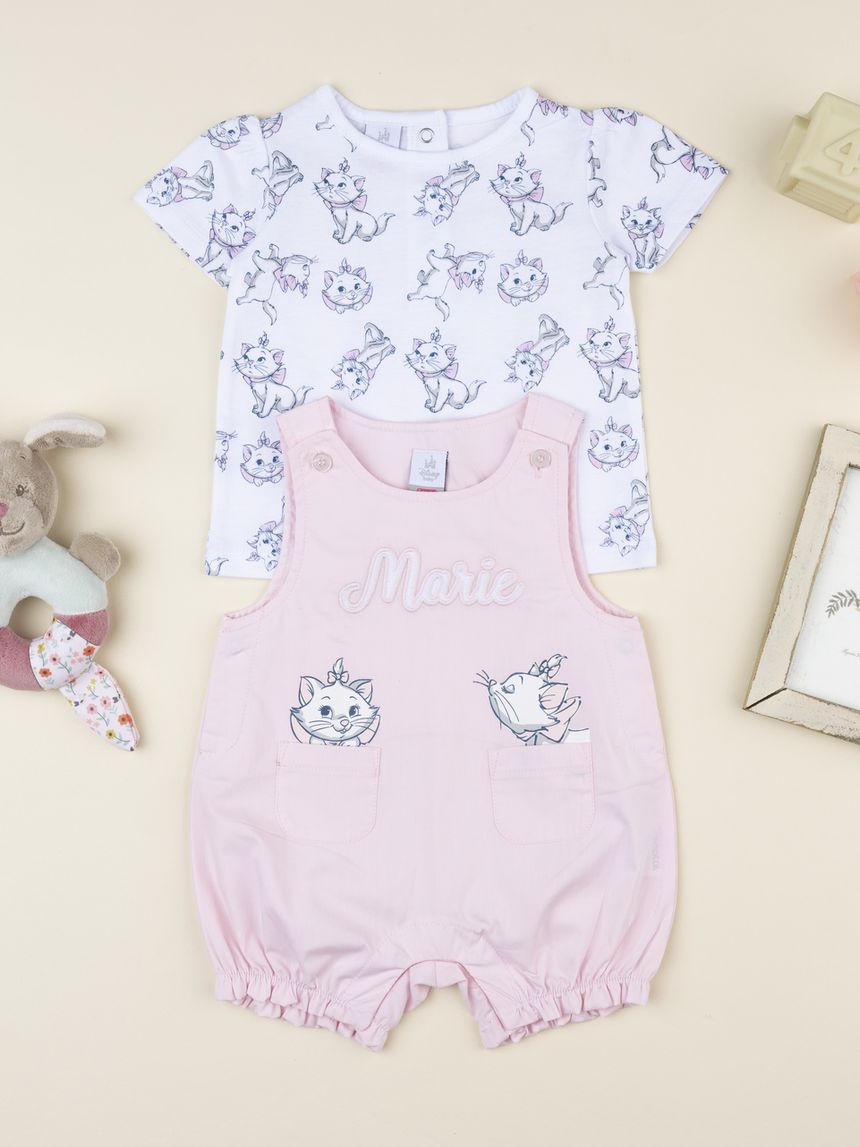Completo salopette bimba rosa aristogatti