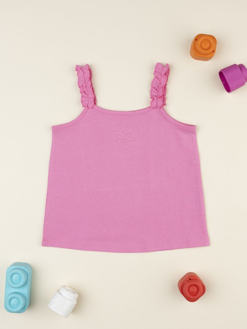 Canotta rosa bambina rouches spalline