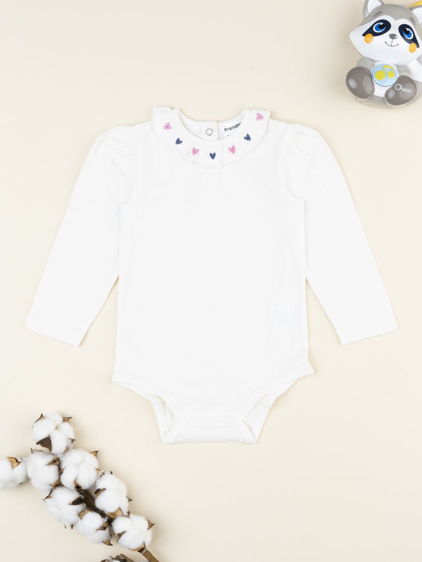Body bimba bianco colletto ricamato