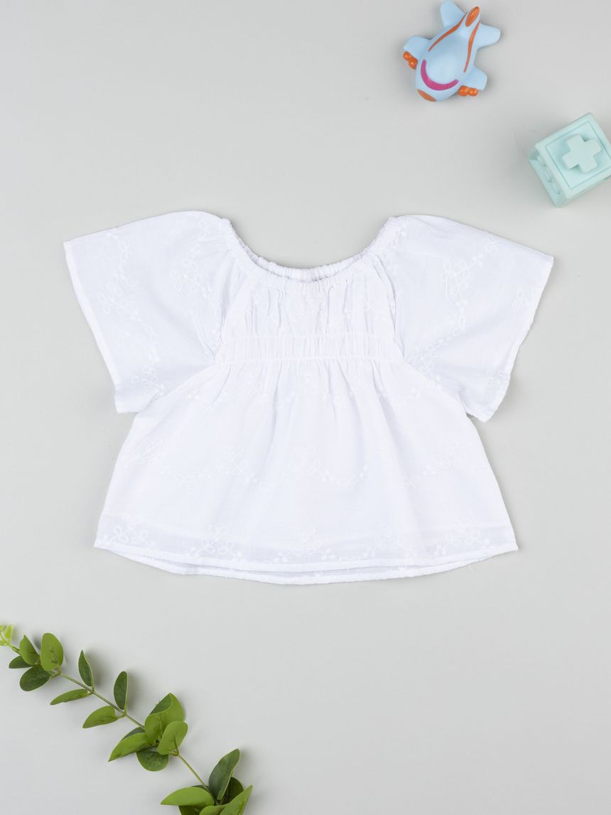 T-shirt bianca bimba cotone ricamato