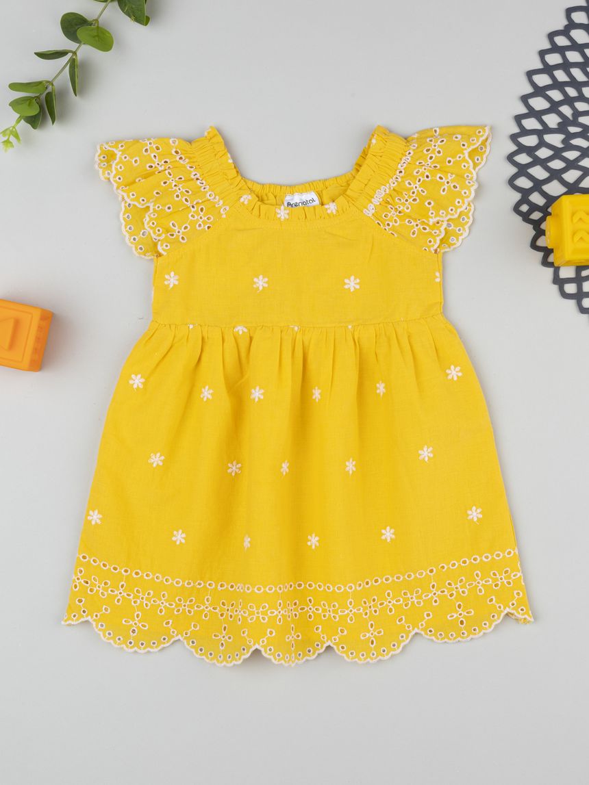 Abito bimba giallo popeline ricamato