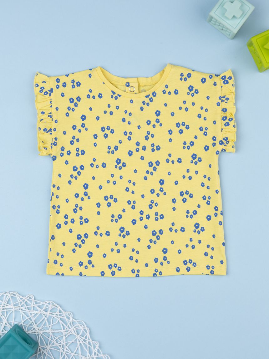 T-shirt gialla maniche frill bimba