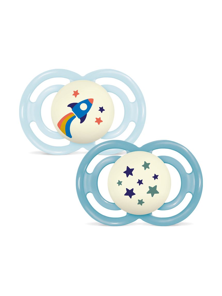 Succhietto perfect night confezione doppia 16+ mesi con porta ciuccio - azzurro - mam