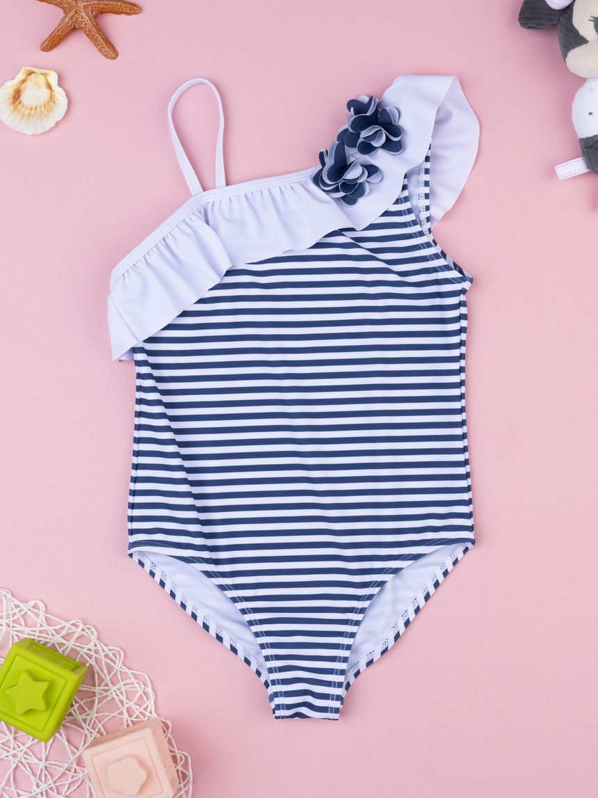 Costume intero bimba rigato bianco/blu